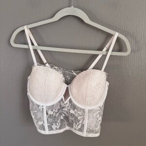 Victoria’s Secret White Lace Longline Bra Bustier 36D Strappy Push Up Corset Top